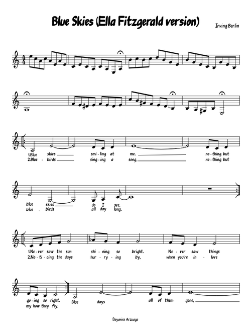 Blue Skies (Ella Fitzgerald version) (Voice Lead Sheet)