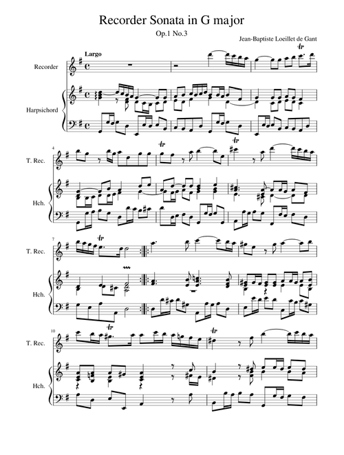 Recorder Sonata in G major: Op.1, No.3, I.Largo - Jean-Baptiste Loeillet de Gant