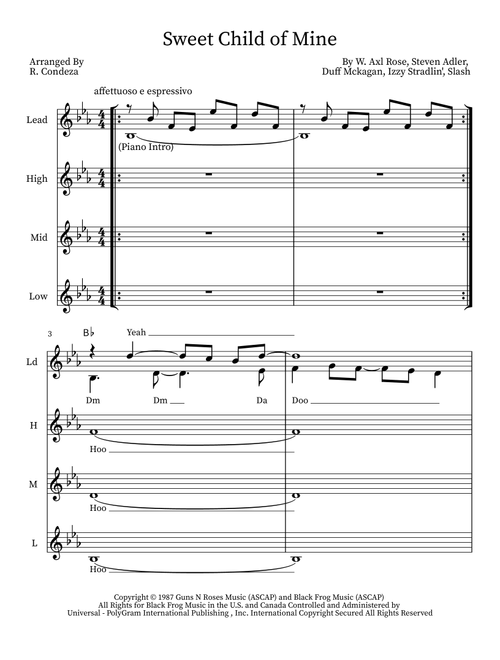 Sweet Child O' Mine (Arr. R. Condeza) - Guns N' Roses (Choral, 5-Part)
