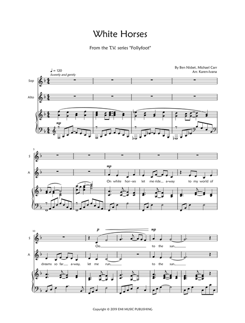 White Horses (Arr. Karen Ivana) - Ben Nisbet, Michael Carr (Choral, SA)
