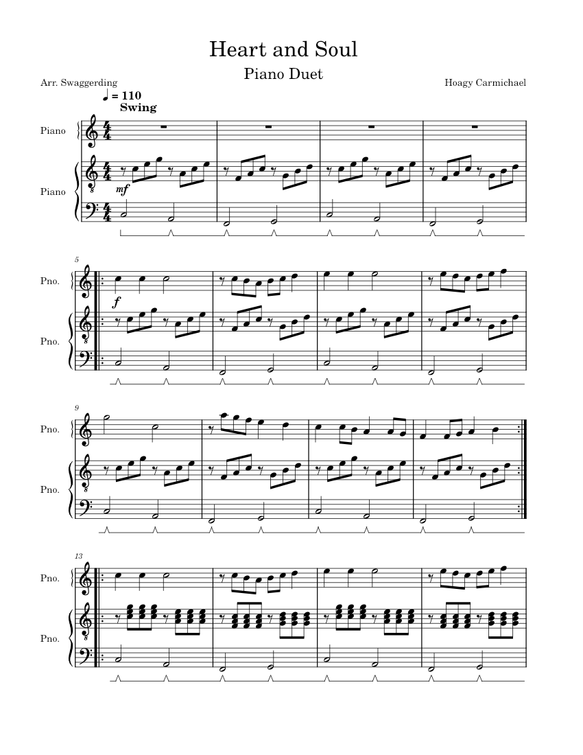 Heart and soul Hoagy Carmichael Piano Duet Four Hand Sheet music for Piano Piano Four Hand Musescore
