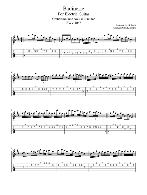 BWV 1067 Orchestral Suite No.2 in B minor - Badinerie (Arr. Cem Kılıçoğlu) - Johann Sebastian Bach (Guitar Tab)