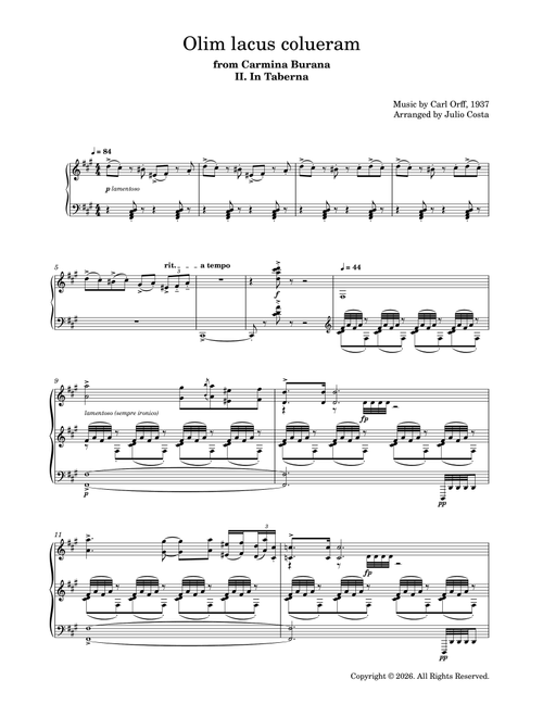 Orff - Olim Lacus Colueram (Carmina Burana) (Arr. Julio Costa) - Carl Orff (Piano Solo)