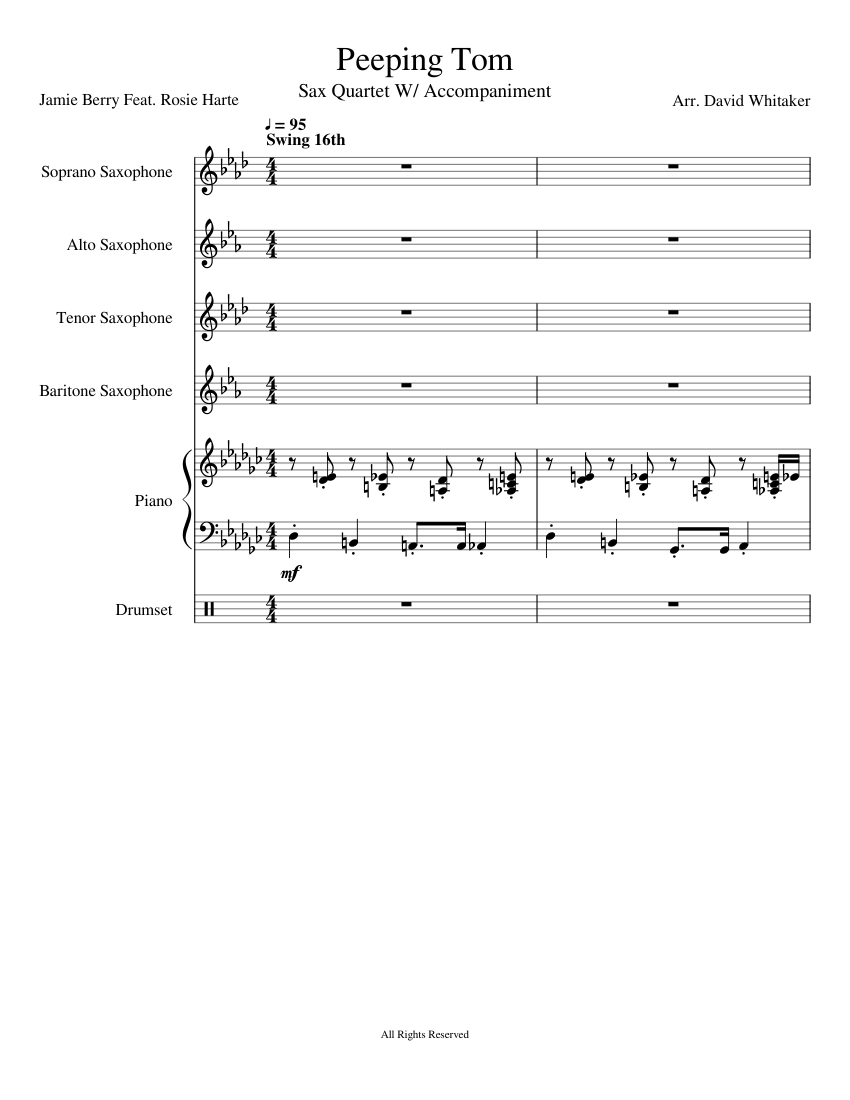 Peeping Tom Remastered Sheet Music for Piano, Saxophone alto, Saxophone ...
