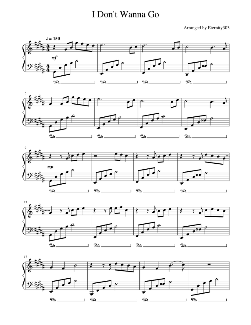 Alan Walker - I Don't Wanna Go (Piano Arrangement) Sheet Music for ...