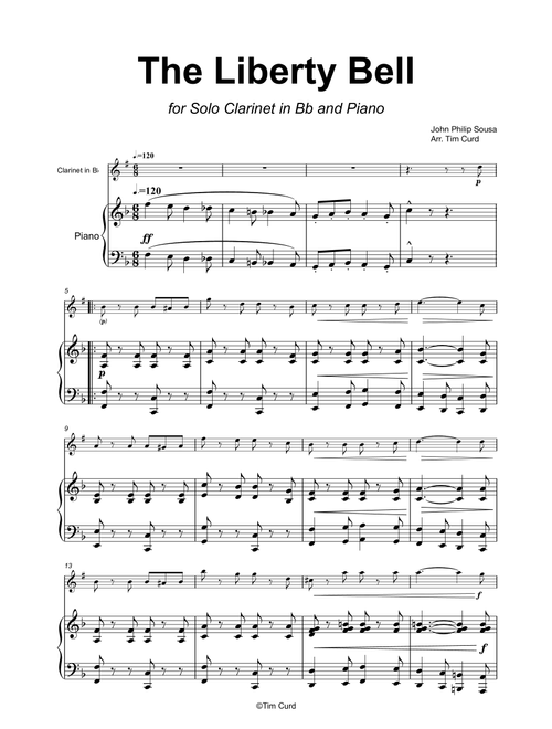 The Liberty Bell for Clarinet and Piano (Arr. Tim Curd) - John Philip Sousa (Clarinet and Piano)