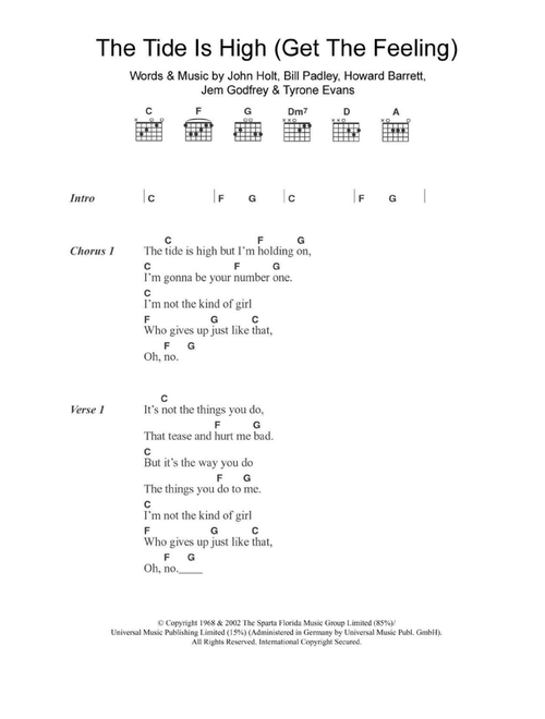 The Tide Is High (Get The Feeling) - Atomic Kitten, Blondie (Guitar Chords-Lyrics)