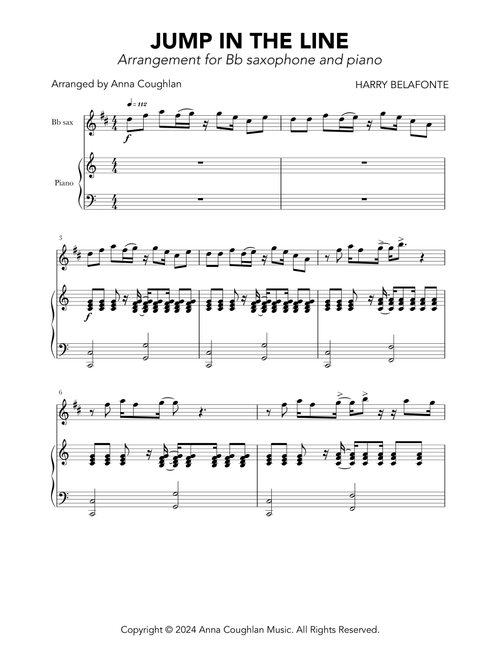 Jump In The Line (Arr. Anna Coughlan) - Harry Belafonte (Tenor Sax and Piano)