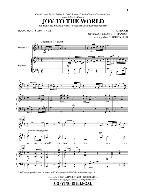 Joy To The World (Arr. Alice Parker) - George Frideric Handel (Choral, SATB)