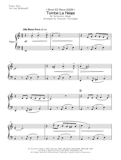 Tombe La Neige (Arr. Tsuyoshi Yoroiguma) - Salvatore Adamo (Easy Piano)