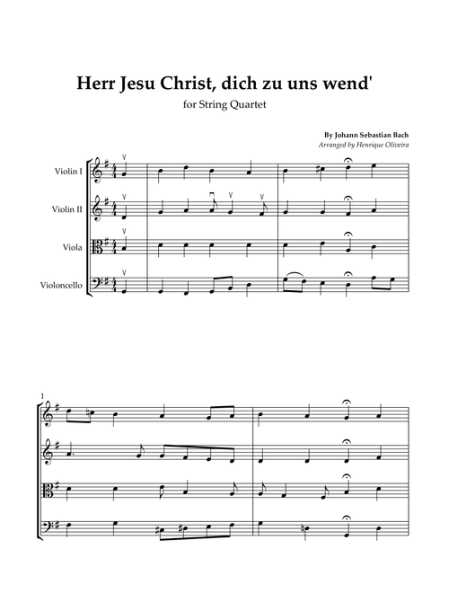 Bach's Choral - "Herr Jesu Christ, dich zu uns wend" (String Quartet) (Arr. Henrique Oliveira) - Johann Sebastian Bach (String Quartet)