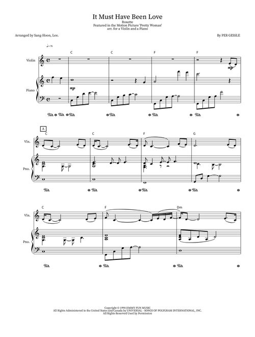 It Must Have Been Love (Arr. Sang-Hoon, Lee.) - Roxette (Instrumental Duet)