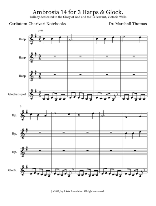 Ambrosia 14 for 3 Harps & Glock. - Celebrity Chamber Players (Small Ensemble)