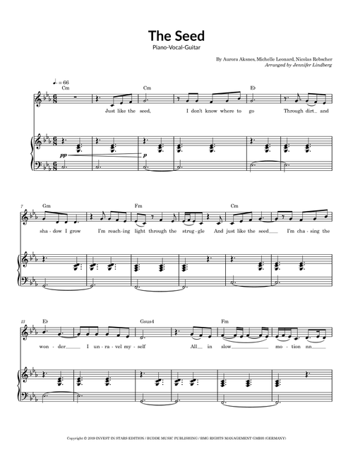 The Seed (Arr. Jennifer Lindberg) - Nicolas Rebscher, Aurora Aksnes, Michelle Leonard (Piano-Vocal-Guitar (Piano Accompaniment))
