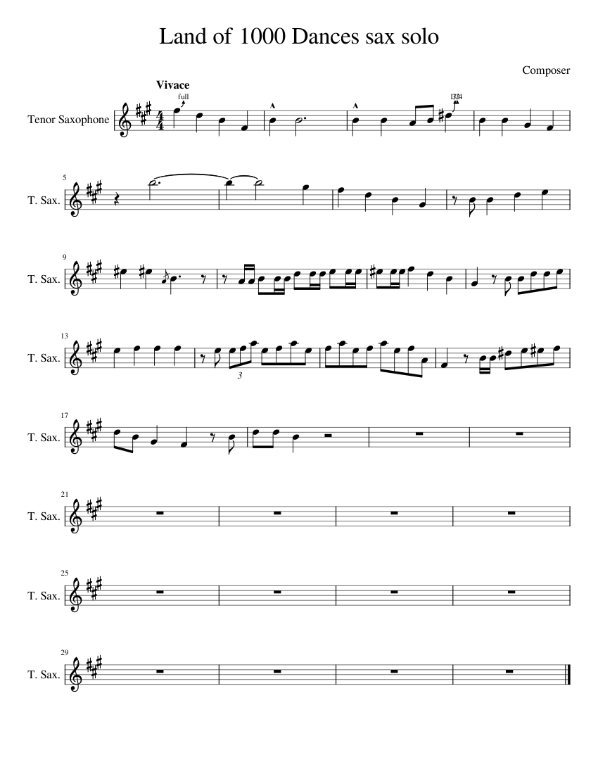 Land_of_1000_Dances_sax_solo Sheet music for Saxophone tenor (Solo