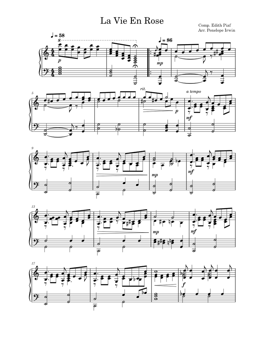 La Vie En Rose – Édith Piaf Sheet Music For Piano (Solo) | Musescore.com