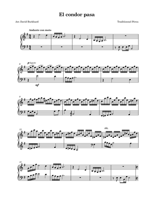 El Condor Pasa (Quechua y Español) (Arr. David Burkhard) - Daniel A Robles (Choral, SATB)