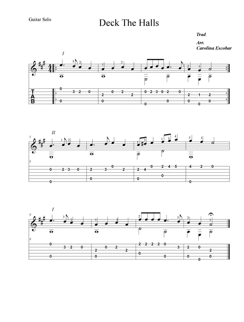 Deck the halls (Arr. Carolina Escobar) - Thomas Oliphant (Guitar Tab)