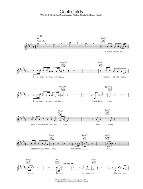 Centrefolds - Placebo (Lead Sheet - Fake Book)