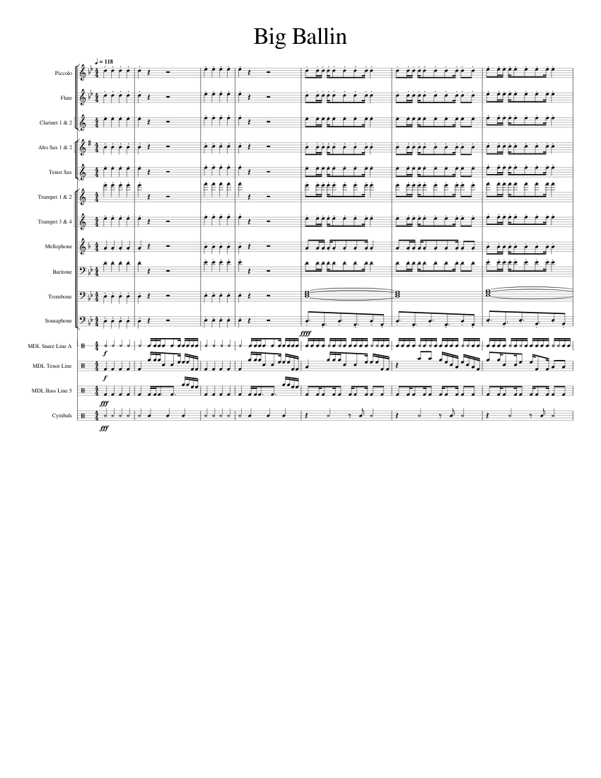 Big Ballin Sheet music for Trombone, Tuba, Flute piccolo, Flute & more instruments (Marching