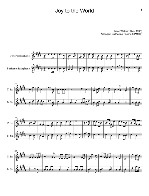 Joy to the World T. Sax. and B. Sax. (Arr. Guilherme Facchetti) - Isaac Watts (Instrumental Duet)
