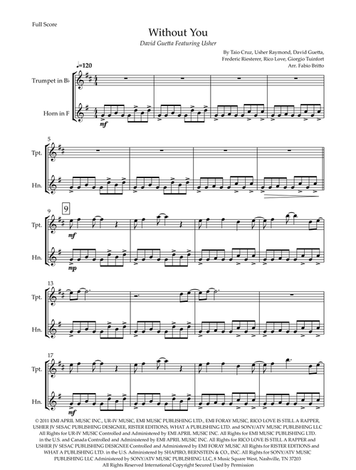Without You (Arr. Fabio Britto) - David Guetta Featuring Usher (Instrumental Duet)