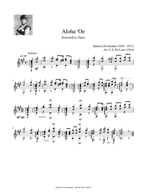 Aloha ʻOe (Farewell to Thee) - Quenn Lili'uokalani (1838 - 1917)