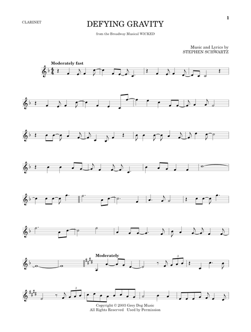 Defying Gravity (from Wicked) - Stephen Schwartz (Clarinet Solo)