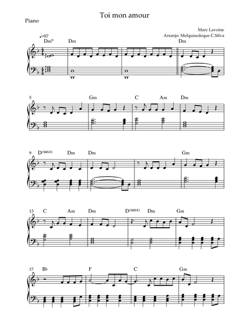 Toi Mon Amour (Arr. Melquisedeque C.Silva) - Lavoine Marc, Christophe Casanave (Piano Solo)