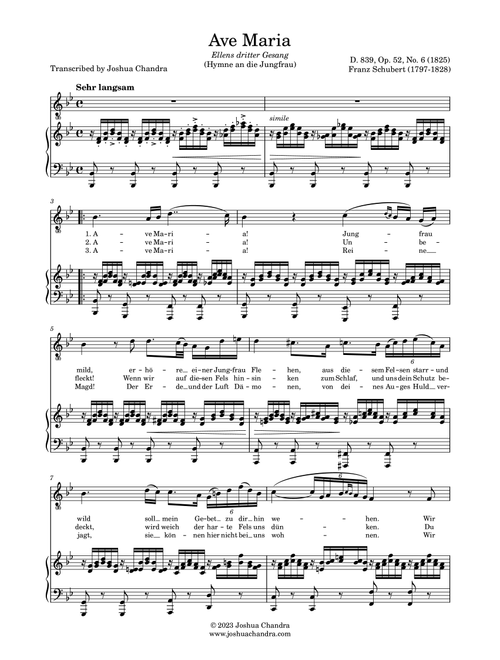 Ave Maria by Schubert (Piano & Voice Parts in German) (Arr. Joshua Chandra) - Franz Schubert (Piano Vocal)