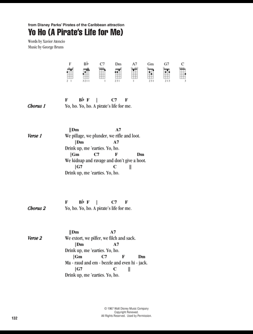 Yo Ho (A Pirate's Life For Me) - George Bruns, Xavier Atencio (Ukulele Chords-Lyrics)