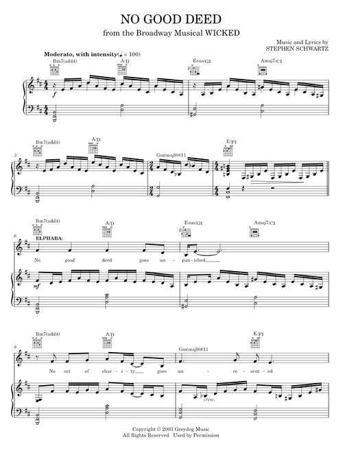 No Good Deed (from Wicked) - Stephen Schwartz, Wicked Musical (Piano-Vocal-Guitar)