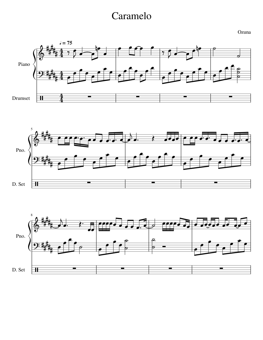 Caramelo - Ozuna Sheet Music for Piano, Drum group (Mixed Duet ...