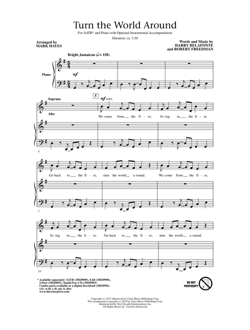 Turn The World Around (Arr. Mark Hayes) - Harry Belafonte, Robert Freedman (Choral, SATB)