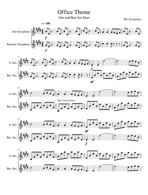 Office Theme Alto-Bari Sax Duet