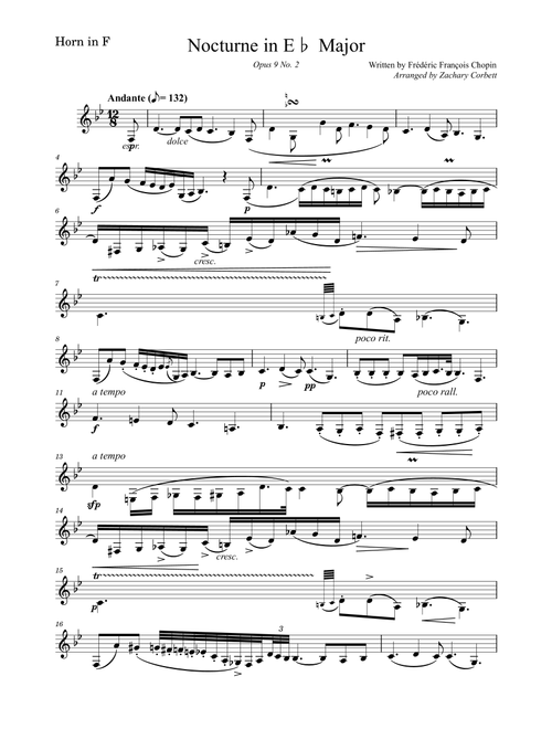 Nocturne Op 9 No 2 in Eb Major (Arr. Zachary Corbett) - Chopin (French Horn and Piano)