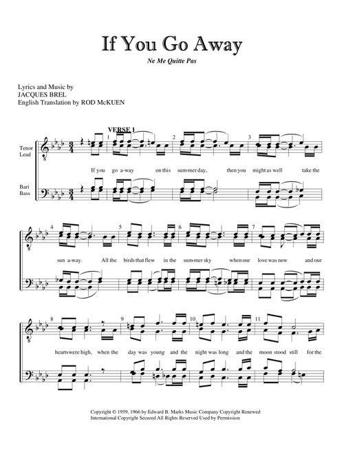 If You Go Away (Arr. Kevin Keller) - Jacques Brel, Rod McKuen (Choral, TTBB)