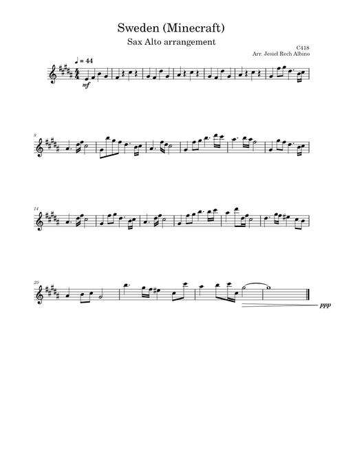 Sweden (from Minecraft) – C418 - Sax Alto Arrangement