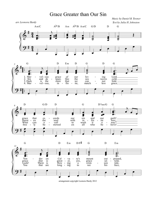 Grace Greater Than Our Sin (Marvelous Grace) (Arr. Leonora Hardy) - Daniel B Towner (Piano Vocal)