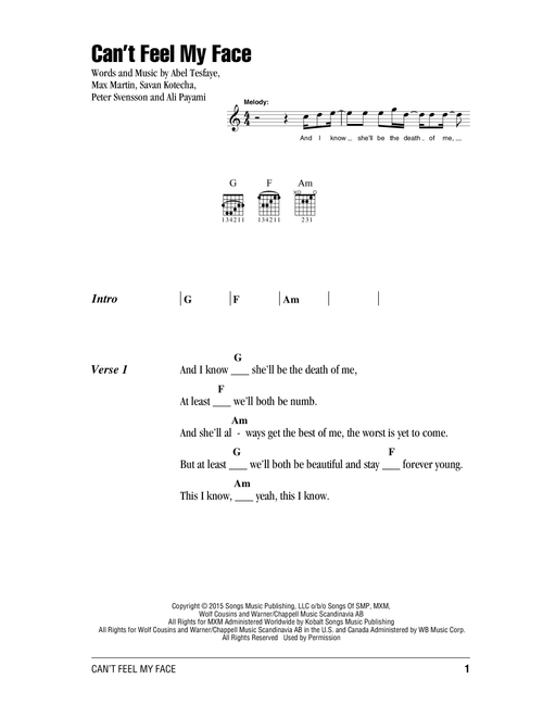 Can't Feel My Face - The Weeknd (Guitar Chords-Lyrics)