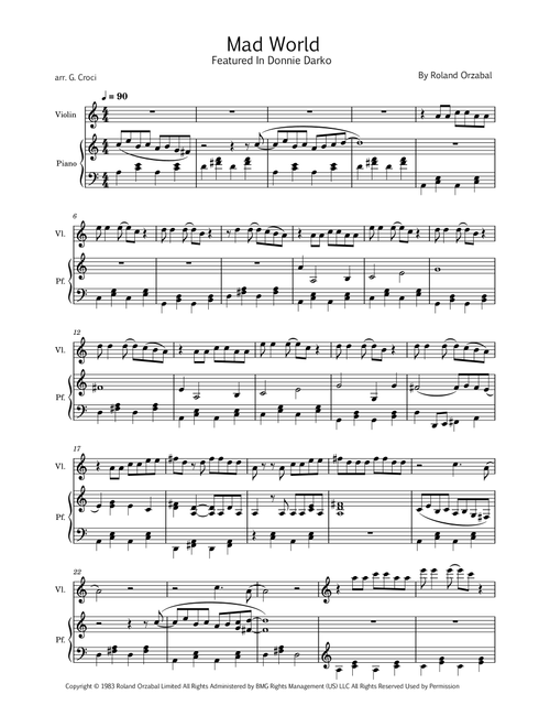Mad World (Arr. Gabriele Croci) - Adam Lambert (Violin and Piano)
