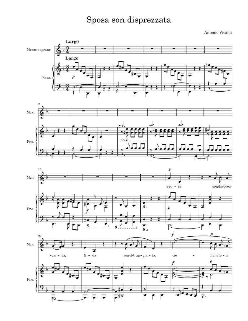 Sposa son disprezzata Ópera Bajazet Rem Antonio Vivaldi Sheet