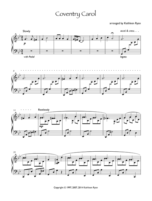 Coventry Carol (Arr. Kathleen Ryan) (Piano Solo)