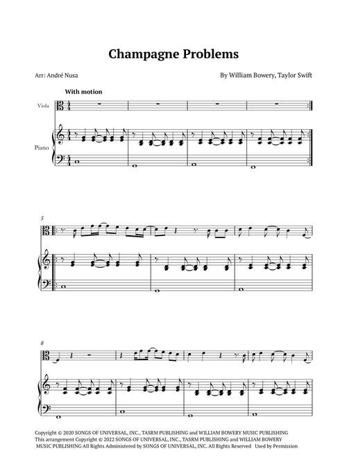 Champagne Problems (Arr. André Nusa) - Taylor Swift (Viola and Piano)