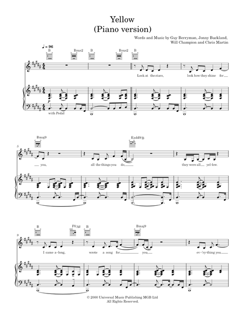 Yellow - Coldplay (Piano-Voice-Guitar)