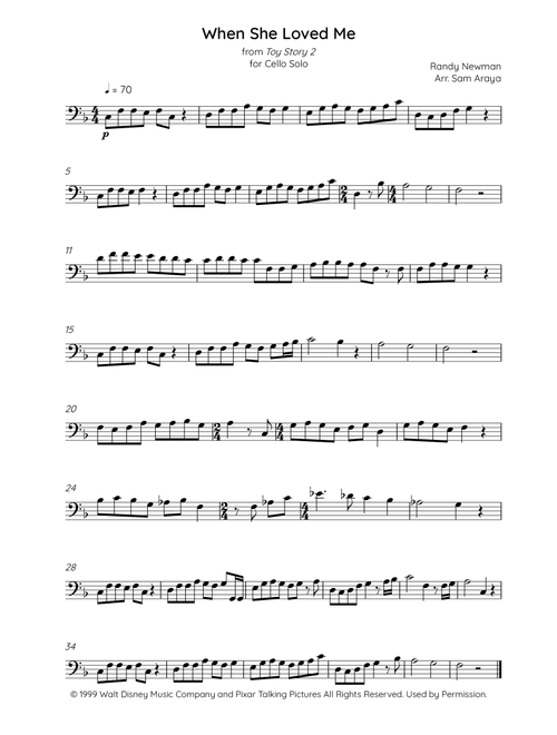 When She Loved Me (Arr. Sam Araya) - Sarah McLachlan (Cello Solo)