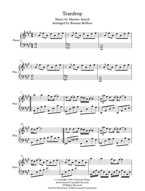 Teardrop (theme From House) (Arr. Roxana Belibou) - Massive Attack (Piano Solo)