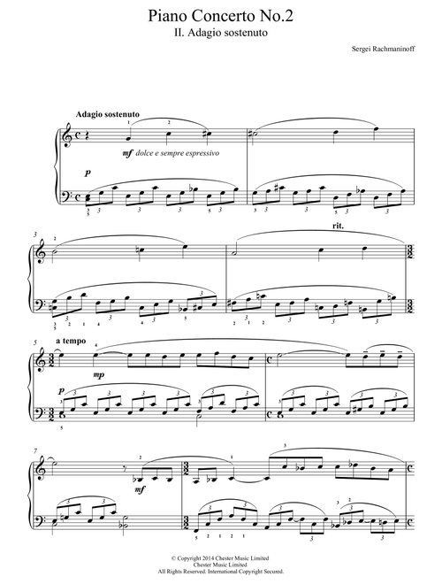Piano Concerto No.2 - 2nd Movement - Sergei Rachmaninoff (Easy Piano)