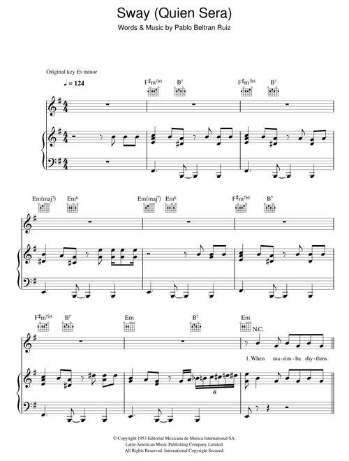 Sway (Quien Sera) - Glee Cast, Michael Buble, Glee (TV Series) (Piano-Vocal-Guitar (Piano Accompaniment))