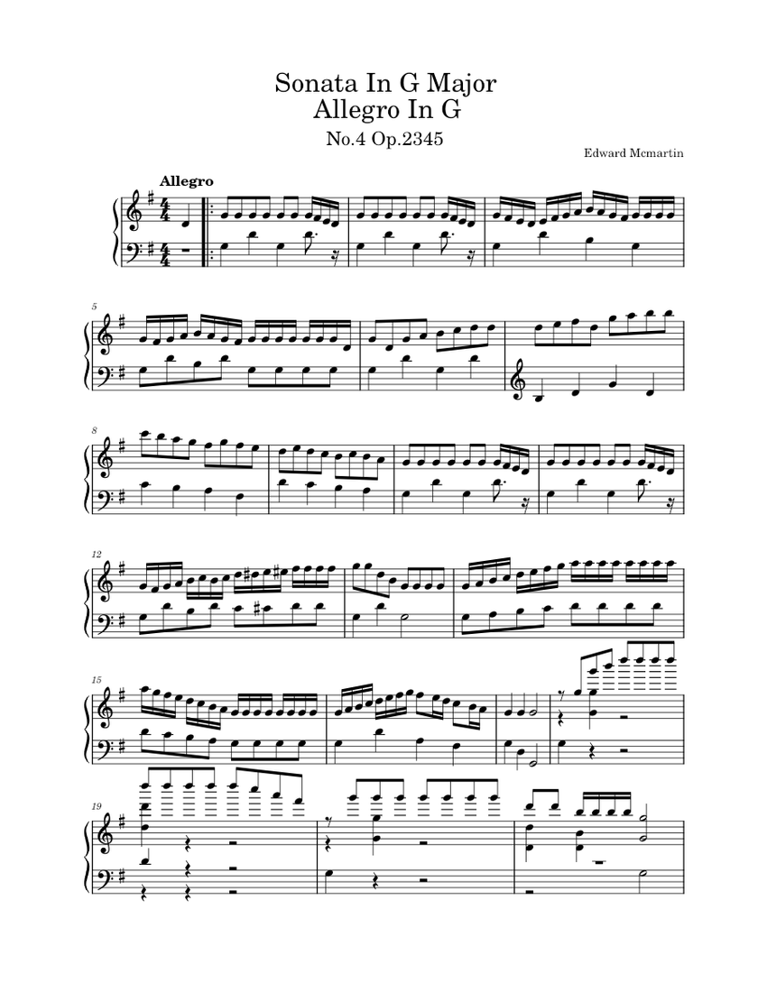 Allegro In G Sheet Music for Piano (Solo) | MuseScore.com